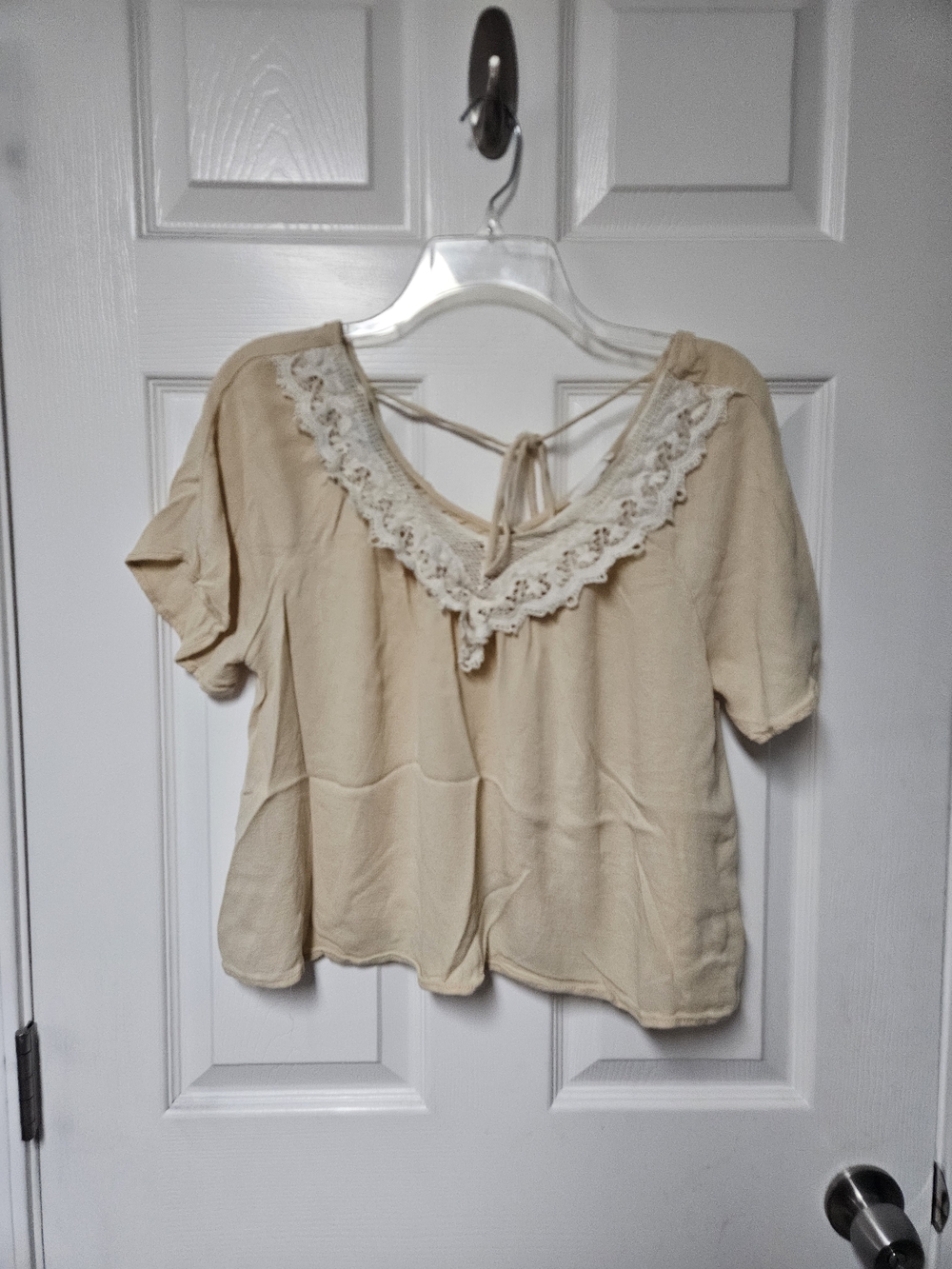 Lush Cream Lace-Trim Scoop Neck Blouse
